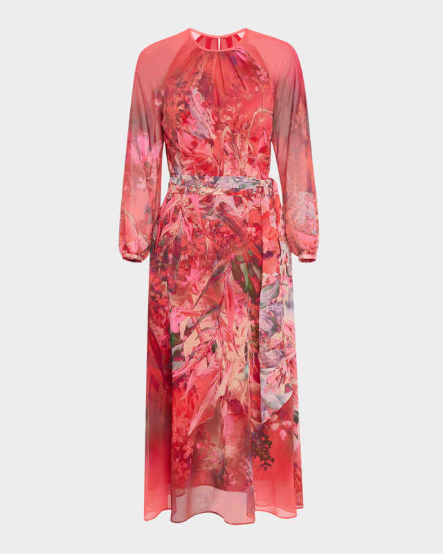 Floral-Print Chiffon Midi Dress